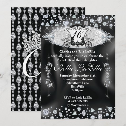 Bling Sweet 16 Invitations De Fête, Mis Quince Ano (Devant / Derrière)