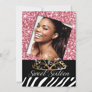Bling Tiara Zebra Sweet 16 Birthday Celebration Kaart