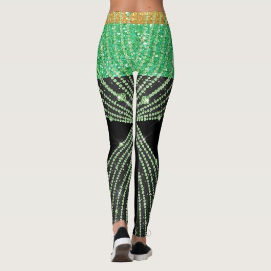 Bling vert et noir Pop Fashion Leggings (Dos)