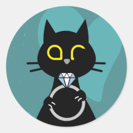 BLING WINK – Grappige Uitnodiging Zwart Kat Sticke Ronde Sticker