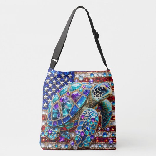Bling Zee schildpad patriottisch Crossbody Tas (Achterkant)