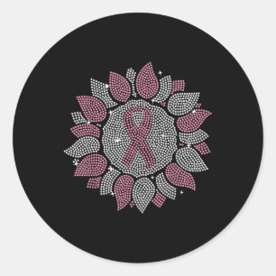 Bling Zonnebloem Roze Lint Borstkanker Awarenes Ronde Sticker