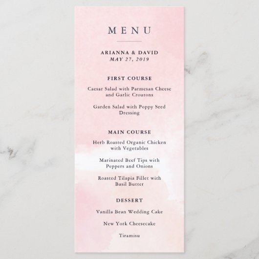 Bliss aquarelle | Menu Mariage floral rose pâle