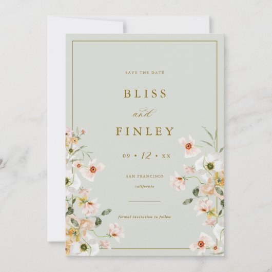 BLISS Floral Sla de datum Minimal Wedding Kaart (Voorkant)