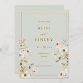 BLISS Floral Sla de datum Minimal Wedding Kaart (Voorkant / Achterkant)