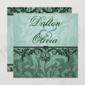 Blissant Faire-part de mariage floral Brocade Sage (Devant / Derrière)