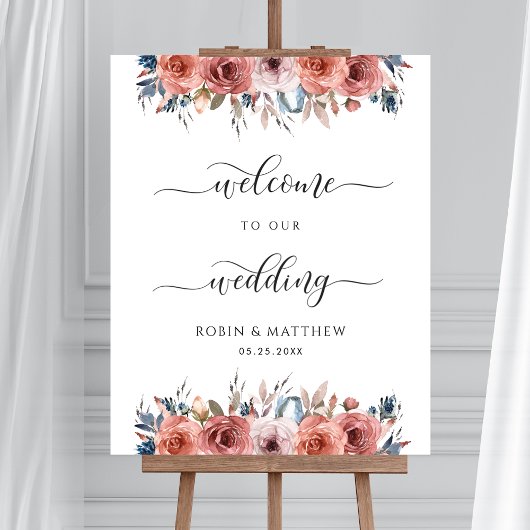 Blissant Floral Blush Blue Mariage Affiche de bien