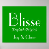 Blisse English origin with betekenis in Green I Poster (Voorkant)