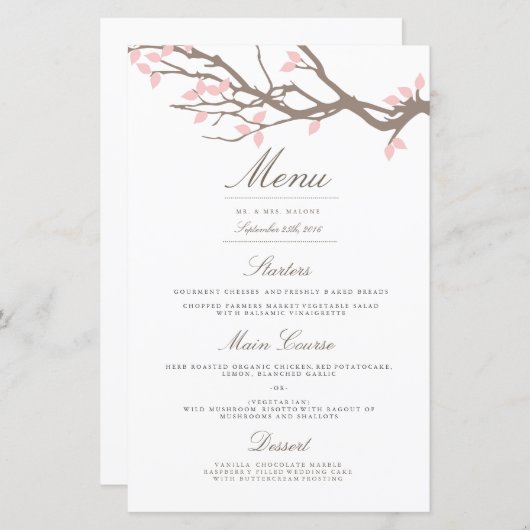 Blisser Branches Menu Mariage Dîner (Devant / Derrière)