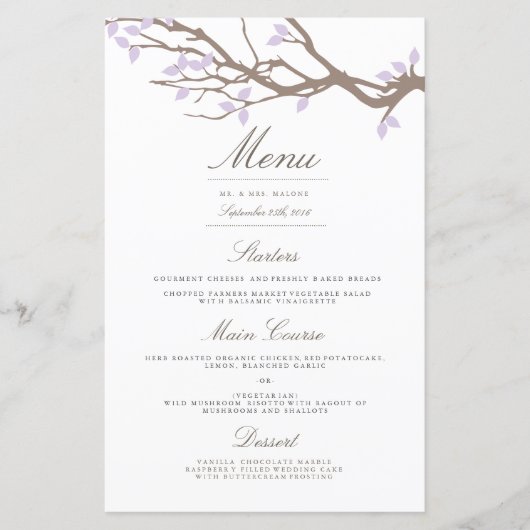 Blisser Branches Menu Mariage Dîner (Devant)