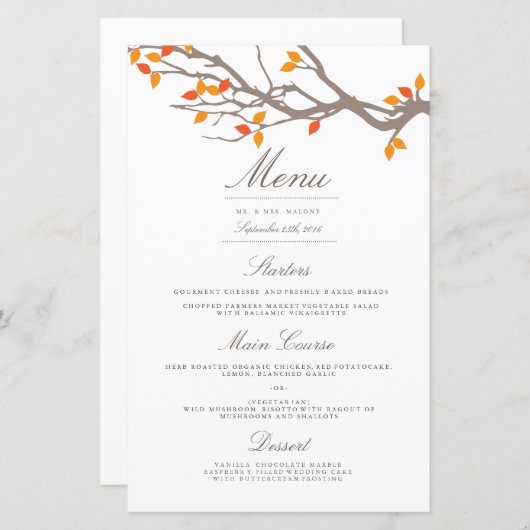 Blisser Branches Menu Mariage Dîner (Devant / Derrière)