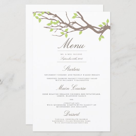 Blisser Branches Menu Mariage Dîner (Devant / Derrière)
