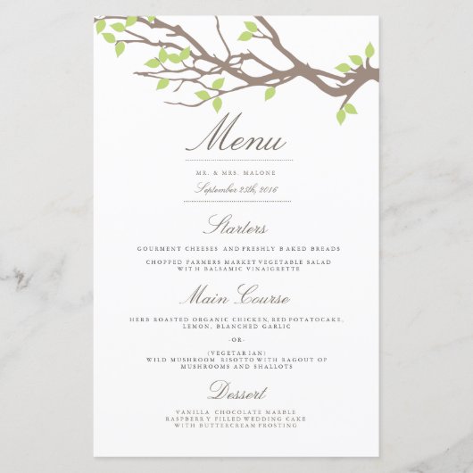 Blisser Branches Menu Mariage Dîner (Devant)