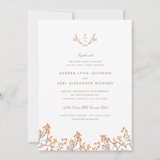 Blisser Branches Monogramme Faire-part de mariage (Devant)