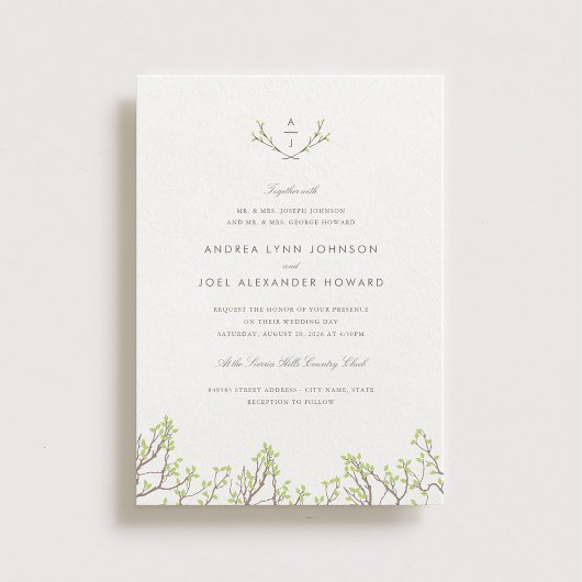 Blisser Branches Monogramme Faire-part de mariage