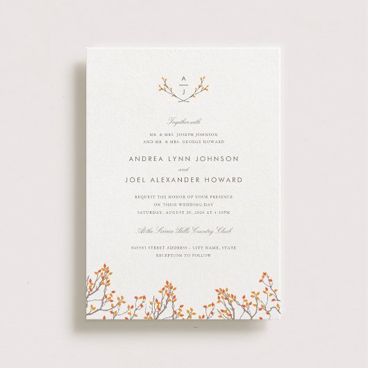 Blisser Branches Monogramme Faire-part de mariage