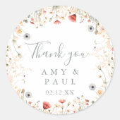 Blissful Boho Wildflower Bedankt voor de bruiloft Ronde Sticker (Voorkant)