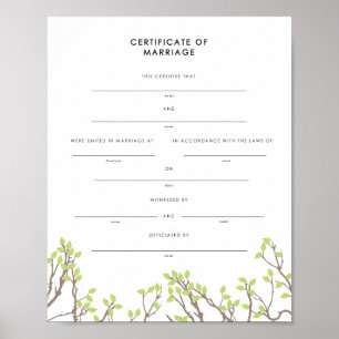 Blissful Branches Keepomwille Marriage Certificate Poster
