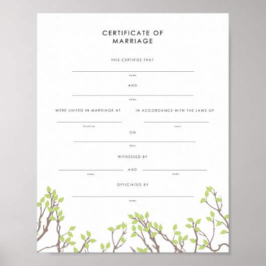 Blissful Branches Keepomwille Marriage Certificate Poster (Voorkant)
