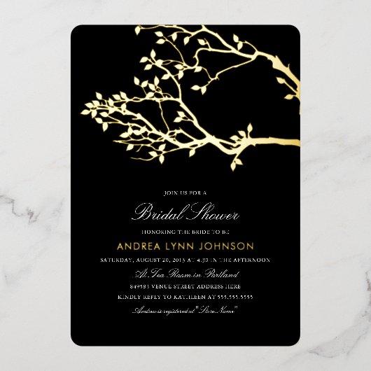 Blissful Branches Vrijgezellenfeest Gold Foil Invi Folie Uitnodiging (Voorkant)