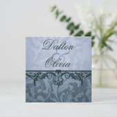 Blissful Brocade Blue Floral Wedding Invitation Kaart (Staand voorkant)