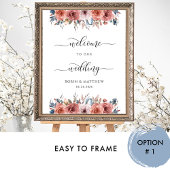 Blissful Floral Blush Blue Wedding Welcome Sign Poster