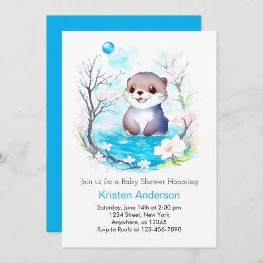 Blissful Otter's Waterverf Dreams Boy Baby shower Kaart (Voorkant / Achterkant)