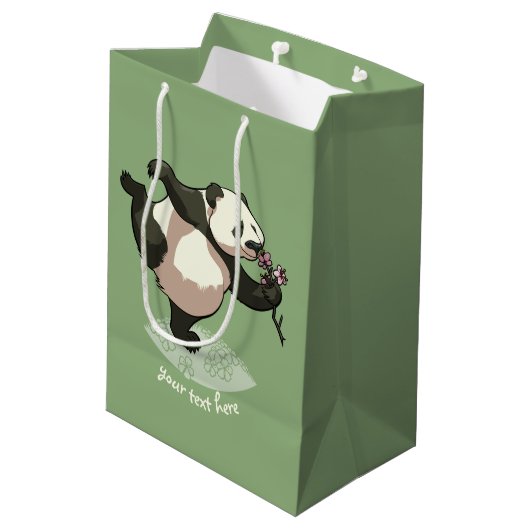 Blissful panda die bloesbloemen smolt met tekst medium cadeauzakje (Achterkant Gekanteld)
