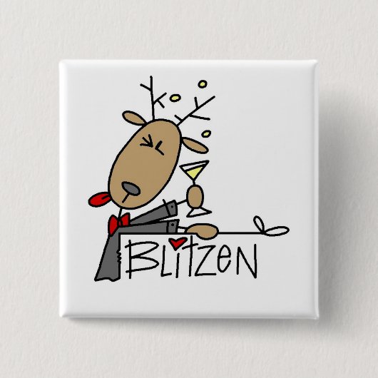 Blitzen rendieren kersthemden en cadeautjes vierkante button 5,1 cm (Voorkant)
