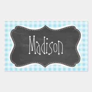 Blizzard Blue Gingham; krijtbord look Rechthoekige Sticker