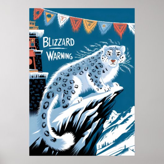 Blizzard Warning Snow Leopard - Winterberg Poster (Voorkant)