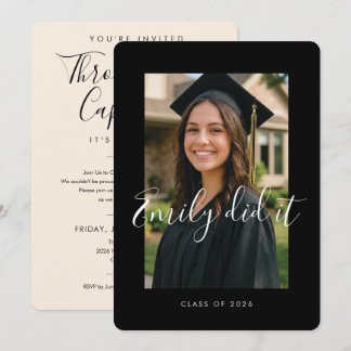 BLK & CREAM 2026 | Graduation Invite with Photo Kaart