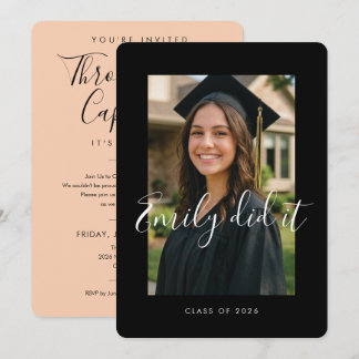 BLK & ORANGE 2026 | Graduation Invite with Photo Kaart