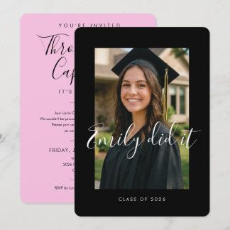BLK & PINK 2026 | Graduation Invite with Photo Kaart