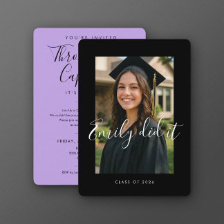 BLK & PURPLE 2026 | Graduation Invite with Photo Kaart