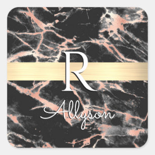 Blk & Roos Gold Marble Gold Bar, whitenaam monogra Vierkante Sticker