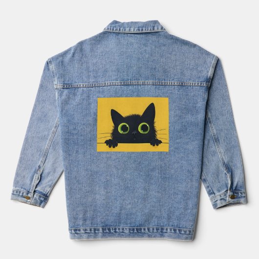 Bllack chat chaton gros yeux art Denim Jean Jacket (Verso)