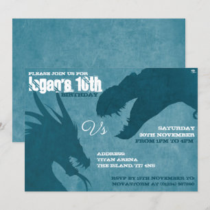 Bllue Dragon Vs T-Rex Silhouette Invitations