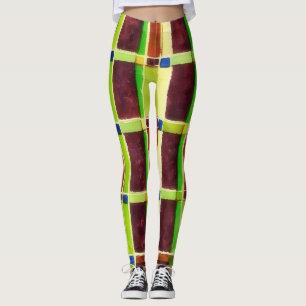 Bloc de couleur Abstrait Art Vert Brown Leggings
