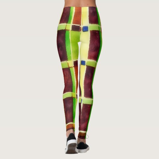 Bloc de couleur Abstrait Art Vert Brown Leggings (Dos)