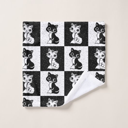Bloc de monogramme noir blanc pour chat (Gant de toilette)