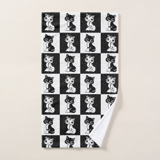 Bloc de monogramme noir blanc pour chat (Serviette à main)