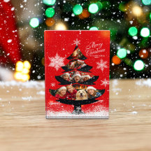 Bloc de photo d'arbre de Noël en famille enneigé