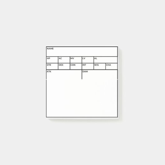 Bloc de Statistiques D&D Post-It (Devant)