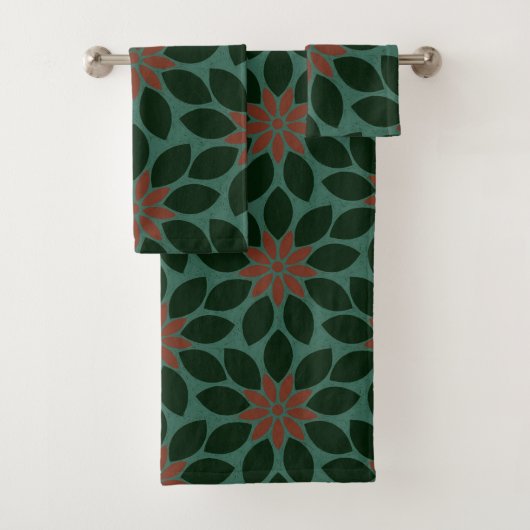 Bloc Imprimer Carrelage Fleurs vert foncé rouge (En situation)