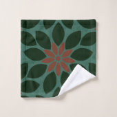 Bloc Imprimer Carrelage Fleurs vert foncé rouge (Gant de toilette)