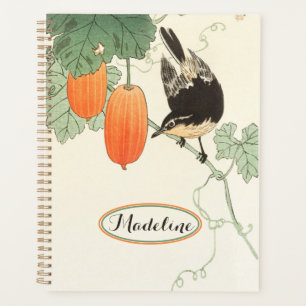 Bloc japonais Imprimer Oiseau et fruits orange