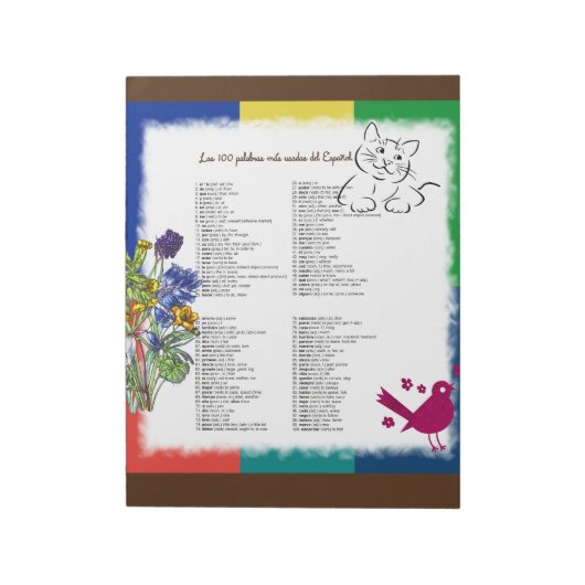 Bloc-note 100 mots les plus courants en espagnol (Tourné)