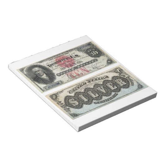 Bloc-note 10 $ U.S. Banknote Silver Certificate 1878 (Incliné)