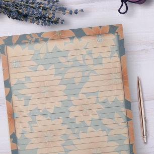 Bloc-note 1950 Dusty Blue Orange Retro Mid Century Floral